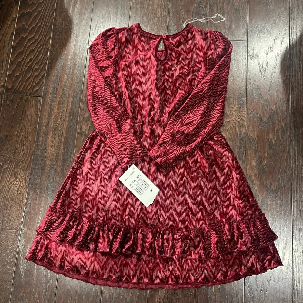 Rare Editions Textured Velvet Tiered Dress Girls Size 10 Burgundy Holiday NEW